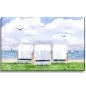Preview: Leinwand 40 x 30 cm Keilrahmen Canvas-Leinen Aquarell Maritim Kunst Druck Kunstdruck Nordsee Wilhelmshaven Strandkorb Strand Jadebusen
